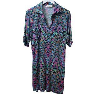 VeronicaM Shirt Dress Medium Luxe Stretch Jersey Pullover Short Sleeve Turquoise